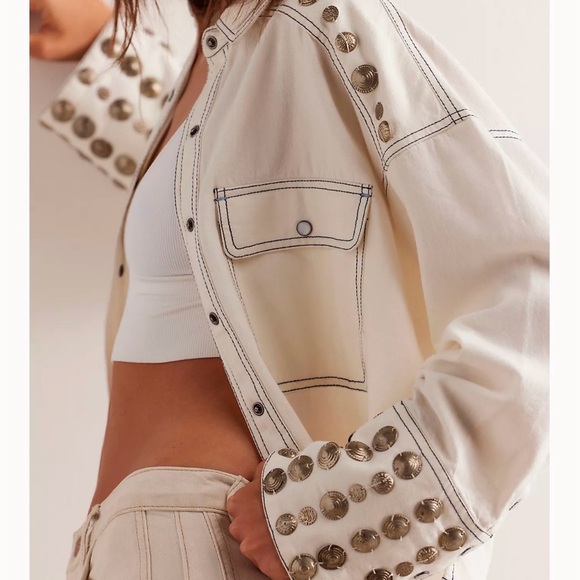 Free People Jackets & Blazers - Free People Cream Utility Jacket with Gold Details
